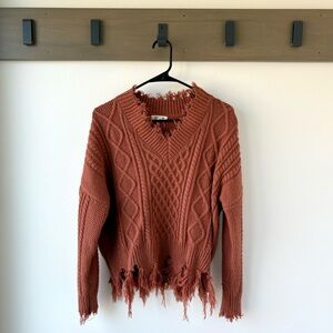 Fashion on Earth Distressed brown/red Cable Knit Sweater – Size Small